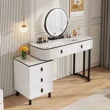 Image of Dressing Table With LED Lights Dimmable Mirror Vanity Makeup Table 5 Drawers UK