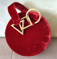 Image of Tara Zadeh Red Velvet Round "Azar" Clutch Bag