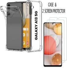 Image of Samsung A13 5G CLEAR Soft Bumper Gel Phone Case Cover / 2 Glass Screen Protector