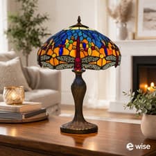 Image of Blue Dragonfly Tiffany style 16 inch Table lamp Handcrafted Stained Glass Shade