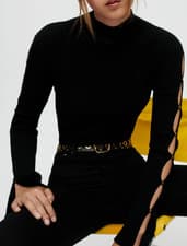 Image of Maje Women's Black Knit Cut Out Wool Blend Jumper Size 40 FR L MFPPU00524
