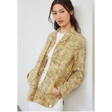 Image of Pilcro Zebra Print Cotton Canvas Utility Jacket Tan Brown XL NEW pockets Shacket