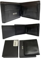 Image of HUGO BOSS BRAND NEW 100% PURE LEATHER BLACK WALLET FOR COINS, NOTES AND CARDS