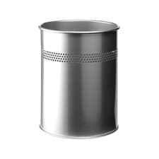 Image of Durable Round Metal Perforated Waste Bin | Scratch Resistant Steel | 15L Silver