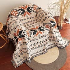 Image of Cozy Oversized Boho Throw Blanket – Aztec Geometric Design with Fringe