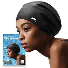Image of Extra Large Swimming Cap Long Hair 29cm Waterproof Silicone Unisex Adult Black
