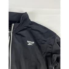Image of Reebok Women's Black Track Jacket with White Piping Full Zip Athletic Size S