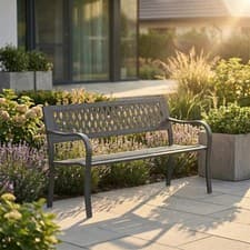 Image of Wooden Outdoor 3 Seater Garden Benches Metal Park Seating Patio Furniture