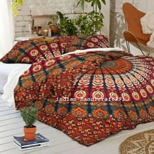 Image of Indian Tie Dye Elephant Mandala Bedding Set Queen Size Quilt Duvet Cover Throw