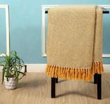 Image of Diamond Pattern Fringed Throw Geometric 100% Cotton Settee Sofa Yellow 220x250cm
