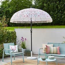 Image of Boho Printed Garden Parasol Umbrella with Tassels Patio Sun Shade Large