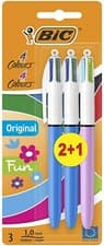 Image of BIC 4 Multi Colour Shine Grip Ballpoint Pen Blue Pink Silver Purple Gold 3 Pack