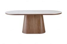 Image of Bianca 200 cm Oval Dining Table - Walnut & White Sintered Stone