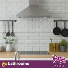 Image of White Metro Tile Kitchen Wall Gloss Subway Shower Tile Bevelled Edge 10x20cm Box