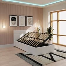 Image of Side Lift up 3ft Ottoman bed Single faux leather storage bed White graded