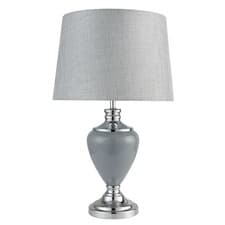 Image of Table Lamp Hepburn Large Ceramic Grey Linen Shade Modern Grey Chrome Finish 58cm