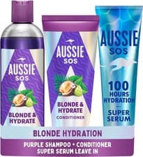 Image of Aussie SOS Blonde & Hydrate Set: Purple Shampoo 300ml, Conditioner 200ml and Sup