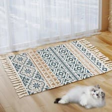 Image of Boho Area Rugs for Living Room, 60 x 90 cm Small Cotton Woven Area Rugs with Ta