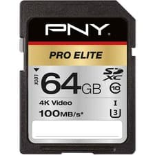 Image of PNY Pro Elite SDXC Card 64GB Class 10 UHS-I U3 100MB/s 4K