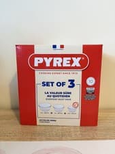 Image of Pyrex Glass Mixing Bowl Set 3 Pieces Ovenware Freezer Microwave Baking New