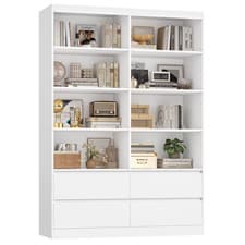 Image of Bookcase Cabinet 4 Door Tall Storage Shelving Unit White Black