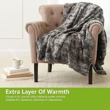Image of Faux Fur Throw Blanket Grey 150 x 200 cm Soft Plush Warm Decorative Sofa Bed