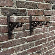 Image of 2 x Hanging Basket Brackets Cast Iron Garden Wall Hooks Plant Hanger (20cm)