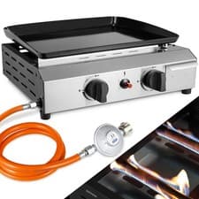 Image of Portable Gas Plancha BBQ Grill Tabletop with 2 Burners, Non-Stick Griddle 4.8 kW