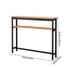 Image of Wood Long Rectangle Side Table Shelf Rack Storage Narrow Bedside End Table Metal
