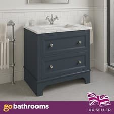 Image of Dark Grey Vanity Unit Classic 800mm Unit & Marble Top 2 Drawer Bathroom Storage