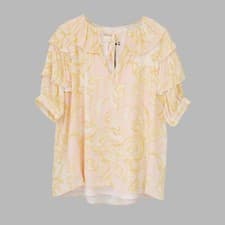 Image of Ted Baker Frisis Pink Yellow Printed Frill Top | Size 2 | UK 10 | New | RRP £150