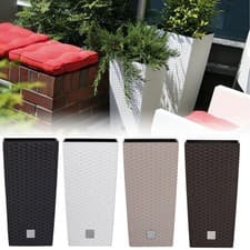 Image of Tall Rattan Effect Square Planter Indoor Outdoor Plant Pot with Insert