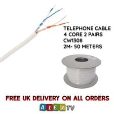 Image of Telephone Cable Wire Internal 4 Core 2 Pair 0.5mm CW1308 White Solid Copper Lot