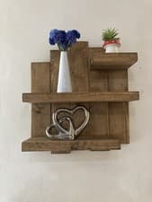 Image of Wooden Wall Hanging Shelf, Handmade Display Wall Shelf, 3 Tier Wall Shelf Decor