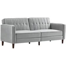 Image of HOMCOM Sofa Futon Velvet-Touch Tufted Couch Loveseat Sleeper Sofa Bed Light Grey