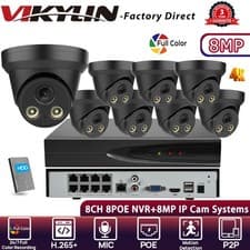 Image of VIKYLIN 8CH 8POE NVR System Turret 24h Full Color 8MP 4K IP CAMERA Black MIC Lot