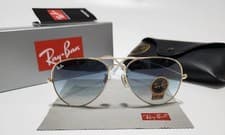 Image of Ray-Ban RB3025 Aviator Pilot Sunglasses Gold Frame Gradient Blue Lens 58mm