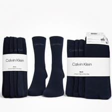 Image of Calvin Klein Men’s Crew Socks 3 Pack Black Grey Blue Navy Cotton CK One Size