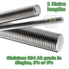 Image of A2 304 stainless steel studding 1m metre metric allthread bar threaded rod 1 m