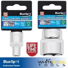 Image of BlueSpot Shallow Socket 1/2" Drive 6 Point Hex Individual Chrome CrV Choose Size