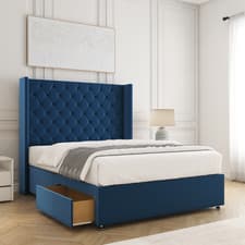 Image of Orthopaedic Chesterfield Divan Bed Plush Velvet Winged 54" Headboard 3FT Double