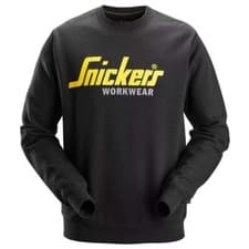 Image of Snickers 2898 Black Classic Logo Sweatshirt - Ribbed Cuff Trade Workwear