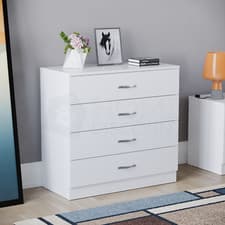 Image of SALE 4 Drawer Chest of Drawers Metal Handles Bedroom Storage Furniture White
