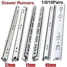Image of Drawer Runners Grooved Ball Bearing Slides Ball Bearing Rails 17mm/27mm/45mm UK
