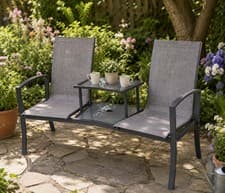Image of 2 Seater Garden Bench with Integrated Table Outdoor Patio Seat