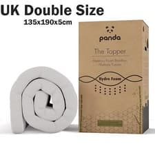 Image of Panda Memory Foam Bamboo Mattress Topper Hydro Foam UK Double Bed Size 135x190cm