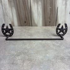 Image of Rustic Western Style Cast Iron Towel Bar W/ Horseshoe & Star Design