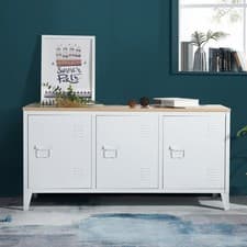 Image of Metal Sideboard Cabinet with 3 Doors and Wood-Look Top 120.5 x 40.5 x 60 cm