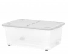 Image of STORAGE BOX WITH WHEELS CLEAR AND GREY FOLDING LID 45L WHAM STORAGE