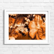 Image of Vibrant Neon Butterfly Floral Composition Orange Framed Wall Art Print Large